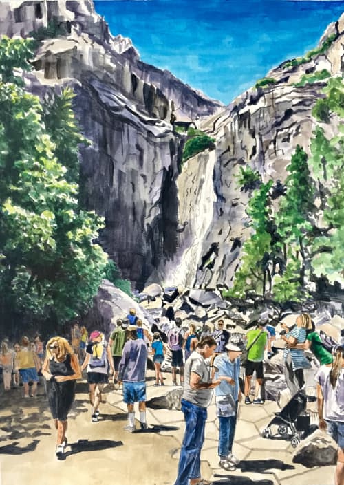 Yosemite Falls, 2019, acrylic on paper, 15 x 11 inches | Watercolor Painting in Paintings by Arran Harvey | San Francisco in San Francisco. Item composed of paper