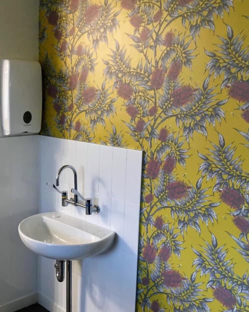 Bees in the Bottlebrush | Wallpaper in Wall Treatments by Tamara Design Co. Item composed of paper
