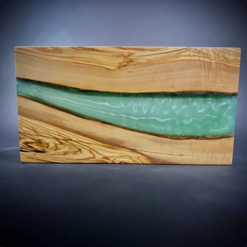 Olivewood and Teal | Serving Board in Serveware by MLDG Carpentry. Item composed of wood & synthetic