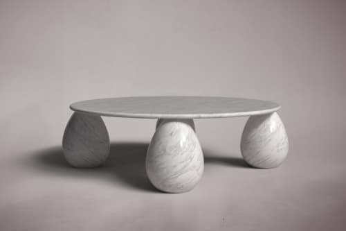 Cons Italian White Marble Round Coffee Table | Tables by HamamDecor LLC. Item composed of marble compatible with art deco and modern style