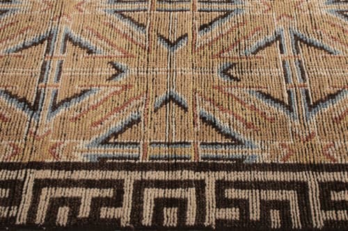 18th Century Chinese Rug In Beige Brown Geometric Pattern | Area Rug in Rugs by Rug and Kilim