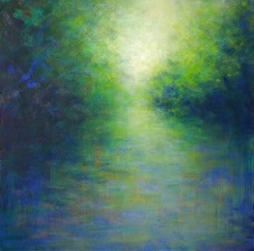To the Light - landscape painting installed in the entry to a bedroom | Oil And Acrylic Painting in Paintings by Victoria Veedell. Item made of canvas with synthetic