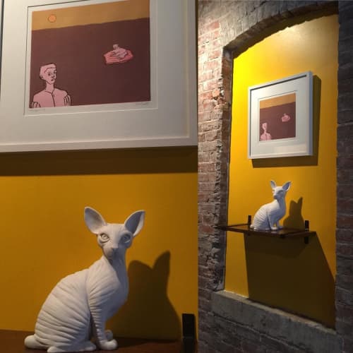 Hand Sculpted porcelain Sphinx kitten | Ornament in Decorative Objects by Bethany Krull. Item made of ceramic