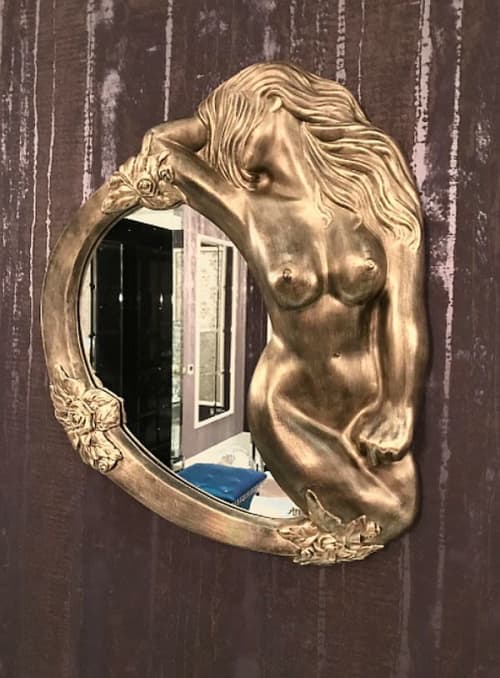 Mirror woman beautiful hand painted wall decoration | Decorative Objects by ultimate European. Item composed of glass in eclectic & maximalism or coastal style