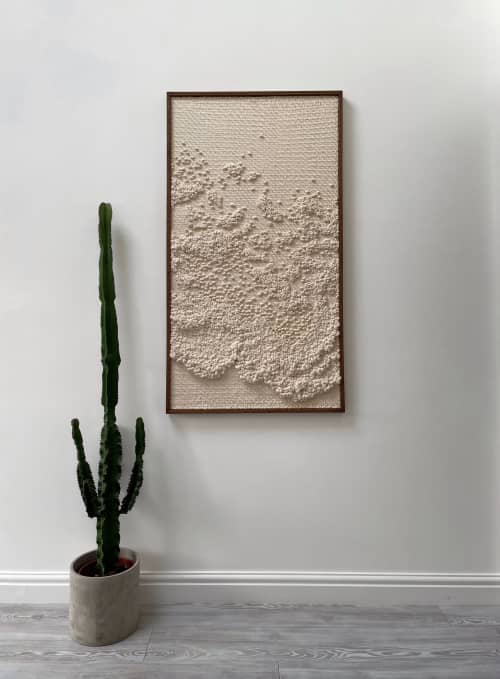 Woven wall art frame (Sea Foam 001) | Wall Sculpture in Wall Hangings by Elle Collins. Item composed of oak wood and cotton in minimalism or contemporary style