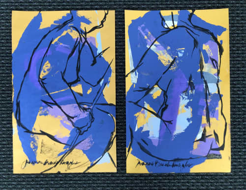 Bodies in Blue & Purple | Oil And Acrylic Painting in Paintings by Joanne Beaule Ruggles. Item made of paper works with mid century modern & contemporary style