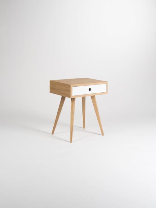 KUUB -Mid century modern nightstand, bedside table, end tabl | Storage by Mo Woodwork. Item made of oak wood works with minimalism & mid century modern style