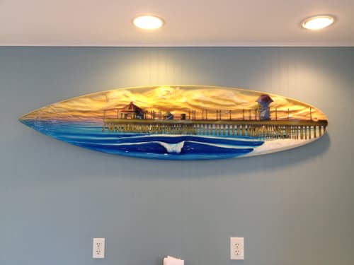 Huntington Beach Pier | Wall Sculpture in Wall Hangings by Carvinart. Item composed of wood