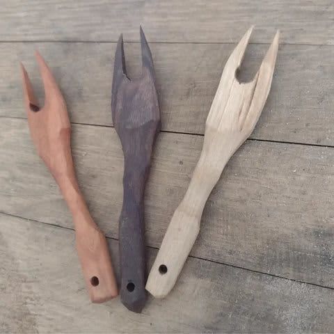 Charcuterie / Pickle / Olive Two Pronged Fork | Utensils by Wild Cherry Spoon Co.. Item made of maple wood works with minimalism & country & farmhouse style