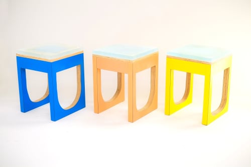 Short Acrylic-Top Stool | Chairs by akaye. Item composed of wood and steel in minimalism or contemporary style
