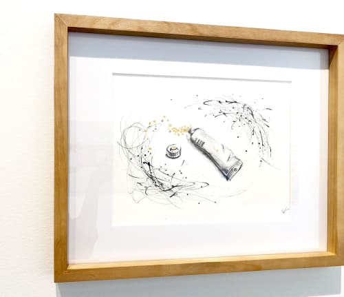 Wood Framed Black Ink Color Tube Drawing | Oil And Acrylic Painting in Paintings by NAMYOONSOOART. Item composed of wood and paper