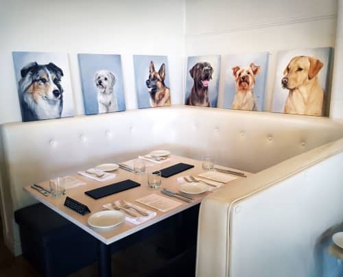 Dogs in the Cafe by Zann Hemphill | Paintings by Paws By Zann Pet Portraits | Riso Foods in Lantzville