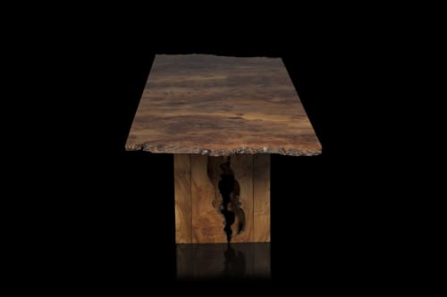Cross Grain Burr Elm Table with Inverted Live Edge Legs. | Tables by Jonathan Field