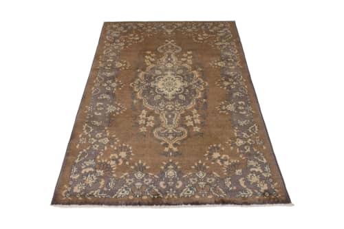 Hand-Knotted Vintage Sivas Rug in Beige-Brown with Medallion | Area Rug in Rugs by Rug and Kilim