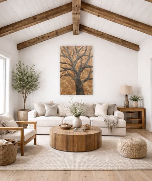 Oak Tree 60"x40" Geometric wood tree sculpture | Wall Sculpture in Wall Hangings by Craig Forget. Item made of oak wood works with mid century modern & contemporary style