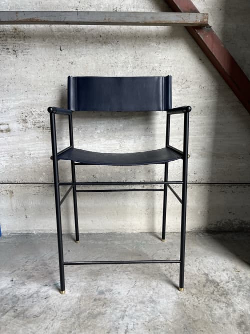 ¨Repose¨Counter StoolW/Backrest Leather&Rubbered Steel Frame | Chairs by Jover + Valls. Item composed of steel and leather in contemporary style