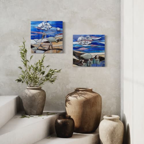 Early Birds 1 & 2 | Wall Sculpture in Wall Hangings by Gila Mosaics Studio. Item made of ceramic with glass works with contemporary & coastal style