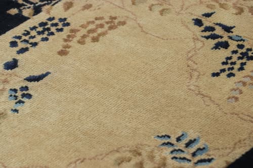Rug & Kilim’s Chinese Art Deco Rug, Cream and Navy Blue | Area Rug in Rugs by Rug and Kilim