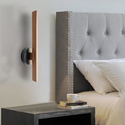 Modern Iroko Wood Wall Sconce – Minimalist Bedside Lamp | Sconces by ATELIER 10. Item composed of wood compatible with minimalism and art deco style