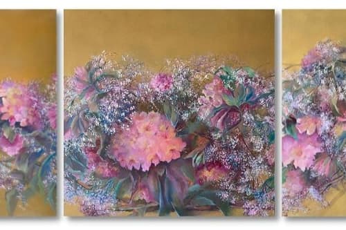 Rhododendron Triptych | Oil And Acrylic Painting in Paintings by Christiane Papé. Item made of canvas & synthetic