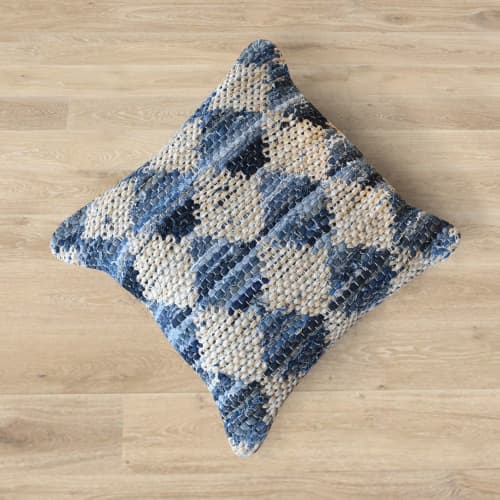 Set of 2-Handowoven Cotton/Denim Cushion-Blue/Ivory | Pillows by Selligram. Item composed of cotton in mid century modern or japandi style