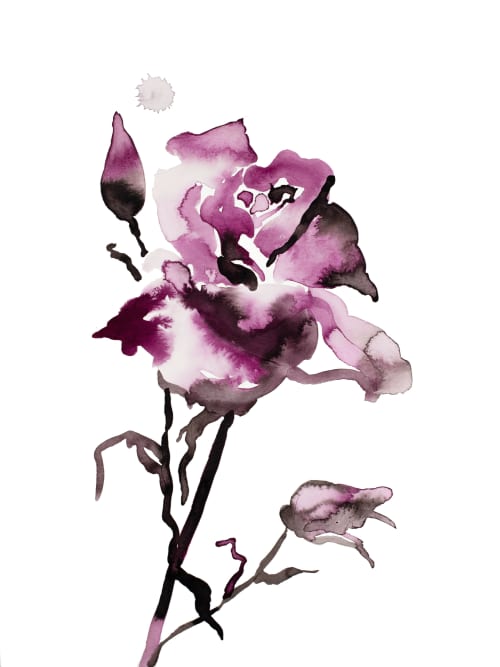 Rose Study No. 65 : Original Ink Painting | Paintings by Elizabeth Becker. Item made of paper compatible with boho and minimalism style