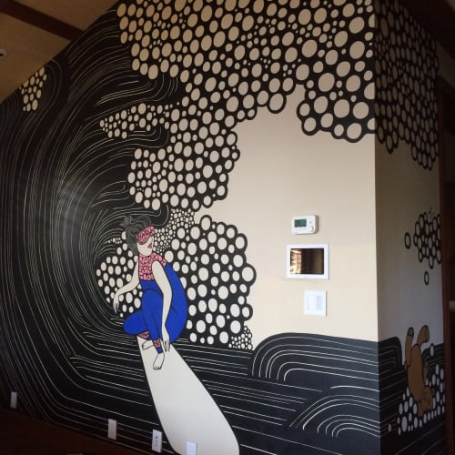Sleepy Surfer - Mural | Murals by Kris Goto | Diamond Head in Honolulu. Item made of synthetic