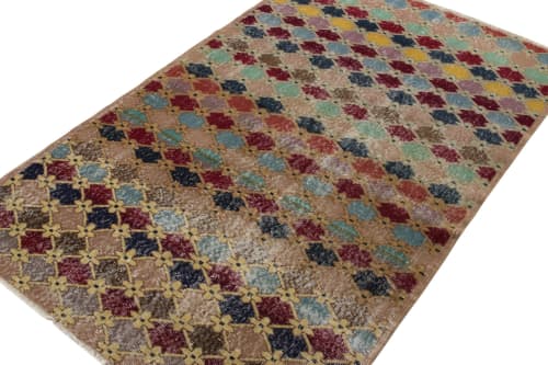 Hand-Knotted Vintage Distressed Art Deco Rug in Pink, | Area Rug in Rugs by Rug and Kilim