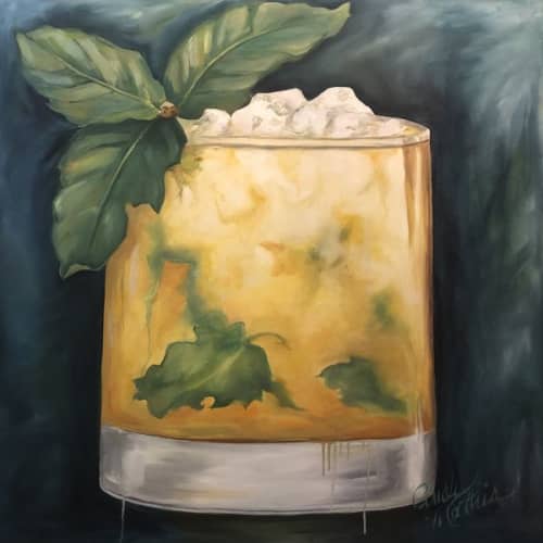 Cocktail Painting-Mint Julep | Oil And Acrylic Painting in Paintings by Cindy Mathis Murals and Fine Art. Item composed of canvas and synthetic