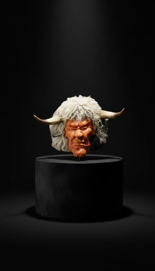 Hand-Carved Mythological Sculpture in Natural Wood | Decorative Objects by Holzkunst Samuel Meisinger. Item composed of wood compatible with art deco style