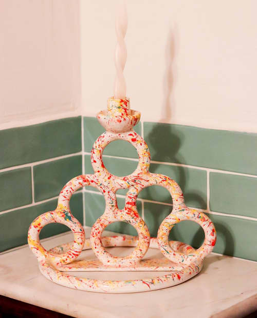 Multicolor Handmade Ceramic Candle Holder | Decorative Objects by VECTORS & ROSES STUDIO | Athens, Greece in Athens. Item composed of ceramic in contemporary or mediterranean style