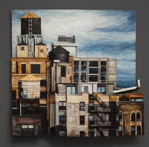 "Stories of Buildings" | Oil And Acrylic Painting in Paintings by Heather Kocsis | Ferguson DiMeo Law in St. Thomas. Item made of wood with synthetic works with contemporary & industrial style