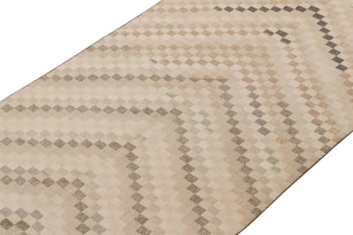 Vintage Zeki Müren Rug in Beige-Brown Geometric Patterns | Area Rug in Rugs by Rug and Kilim