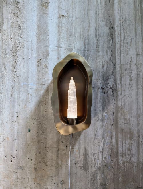 Steel & Selenite Wall Sconce — Sigil, Nitush Aroosh | Sconces by Nitush Aroosh. Item made of steel works with contemporary & eclectic & maximalism style