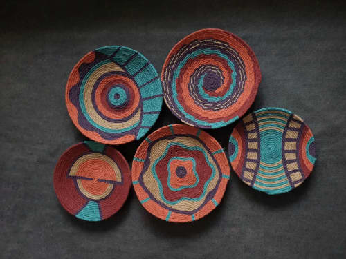 5 Pieces Natural Baskets for Boho Wall Decor | Decorative Plate in Decorative Objects by Sarmal Design. Item composed of cotton in boho or contemporary style