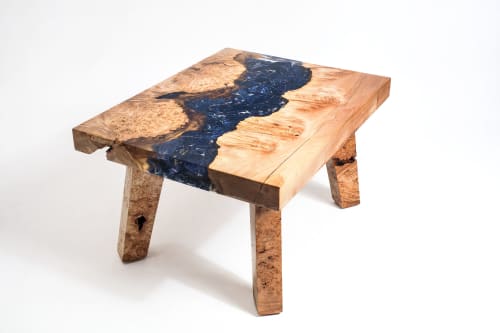 Maple Burl Sodalite Mineral Resin River Coffee Table, 31x24" | Tables by Lumberlust Designs. Item composed of maple wood