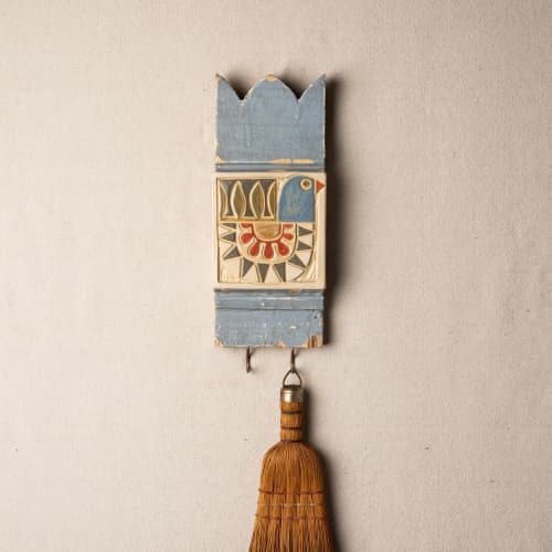 Wall Hanger - Nordic Dove (Blue) | Mixed Media by Clare and Romy Studio. Item composed of oak wood and ceramic in boho or mid century modern style