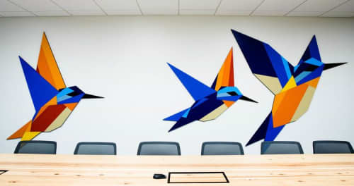 "Hummingbirds" | Wall Sculpture in Wall Hangings by ANTLRE - Hannah Sitzer | Google RWC SEA6 in Redwood City. Item composed of wood and synthetic