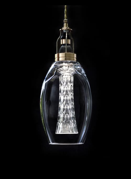 Blown glass/crystal inserts #43 | Pendants by Vitro Lighting Designs. Item made of bronze & glass compatible with mid century modern and contemporary style