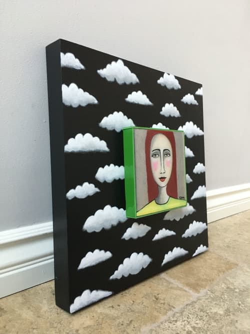 "Head in Clouds 1" - Original Artwork - 16x16" | Oil And Acrylic Painting in Paintings by Cami Levin. Item made of wood & synthetic compatible with boho and contemporary style