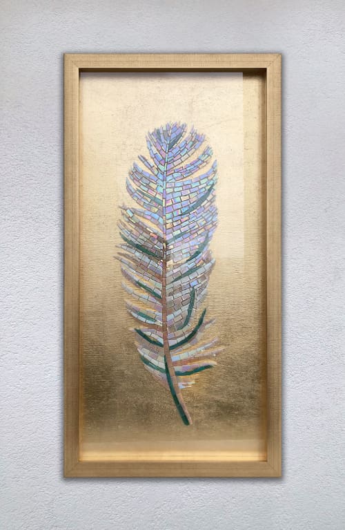 Feather mosaic artwork | Mixed Media in Paintings by Julia Gorbunova. Item made of glass works with mediterranean & art deco style
