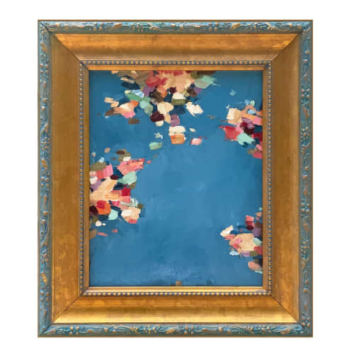 Blue Petals Abstract Oil Painting in Vintage Frame | Oil And Acrylic Painting in Paintings by Suzanne Nicoll Studio. Item works with contemporary & eclectic & maximalism style