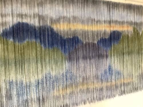 DUSKY LAKE Landscape Wall Tapestry | Macrame Wall Hanging in Wall Hangings by Wallflowers Hanging Art. Item composed of wool and fiber in boho or country & farmhouse style