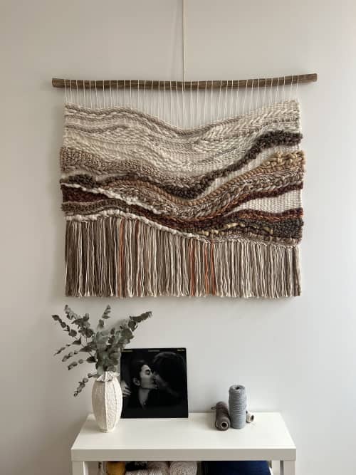 Handwoven Wall Tapestry in Earthy Tones "Sands of Time" | Macrame Wall Hanging in Wall Hangings by Tissage Sauvage. Item made of wood & cotton compatible with boho and country & farmhouse style