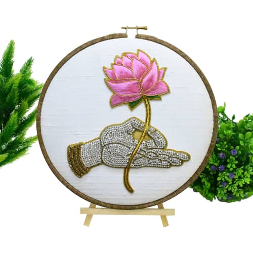 Hoop Art Embroidery of Hand Mudra | Wall Hangings by MagicSimSim. Item made of fabric compatible with art deco and asian style