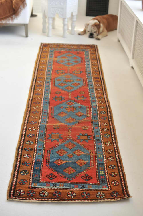 Narrow Runner with Fruit Punch and Ice Blue | Runner Rug in Rugs by The Loom House. Item made of fabric