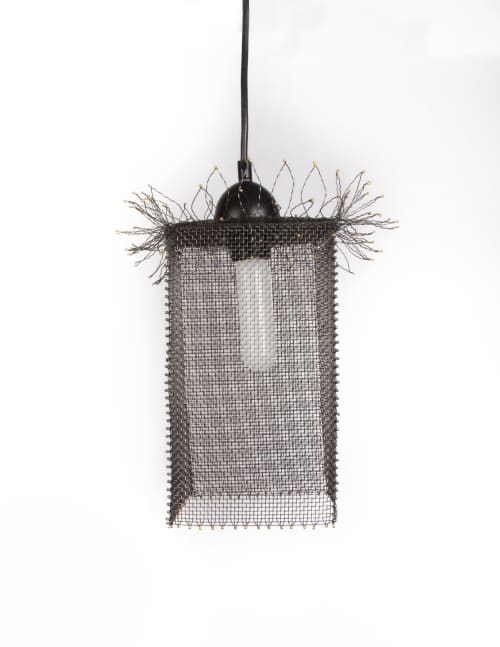 Fringe Collection 2 small & 1 medium Steel Wire Mesh Lights | Pendants by Anne Lindsay. Item composed of steel in contemporary or eclectic & maximalism style