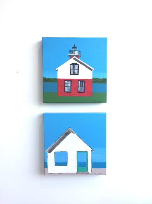 Saugatuck Light/Big Little Cottage - Original | Oil And Acrylic Painting in Paintings by Paul Pedulla. Item made of canvas with synthetic
