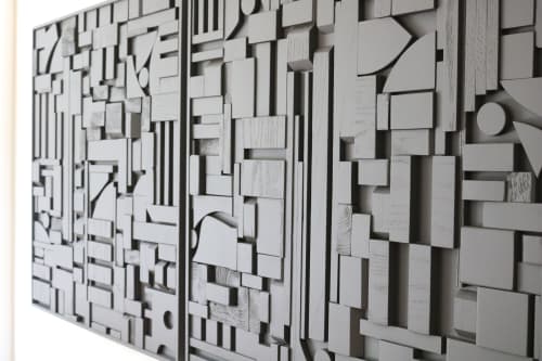 Mosaic Wood Art, Modern Wood Art, Large Wood WallArt | Mixed Media in Paintings by Blank Space Studios. Item composed of oak wood compatible with mid century modern and art deco style