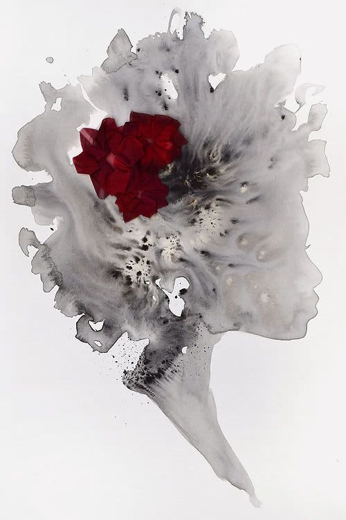 Saffron - Crimson Flower | Watercolor Painting in Paintings by Bridget Davies Art. Item composed of fabric and paper in boho or contemporary style